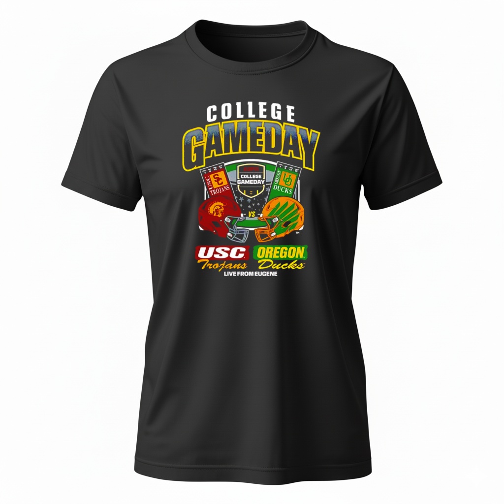 College GameDay USC vs. Oregon Ticket Live from Eugene helmet Ladies T-Shirt College GameDay USC vs. Oregon Ticket Live from Eugene helmet Ladies T-Shirt