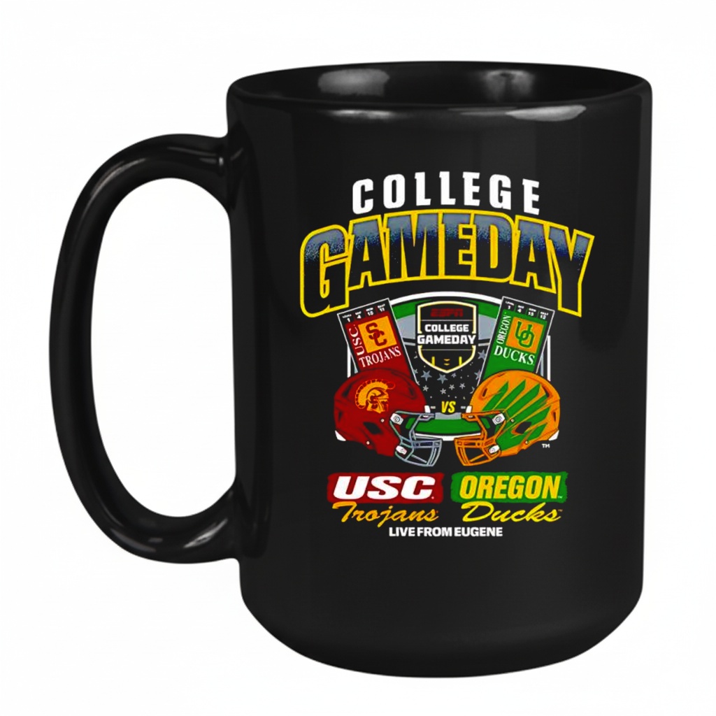College GameDay USC vs. Oregon Ticket Live from Eugene helmet Mug College GameDay USC vs. Oregon Ticket Live from Eugene helmet Mug