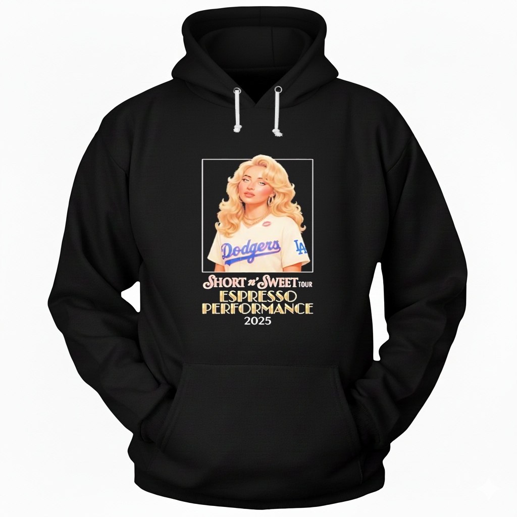 Sabrina Carpenter x Los Angeles Dodgers Short n Sweet Tour 2025 Espresso Performance Hoodie Sabrina Carpenter x Los Angeles Dodgers Short n Sweet Tour 2025 Espresso Performance Hoodie
