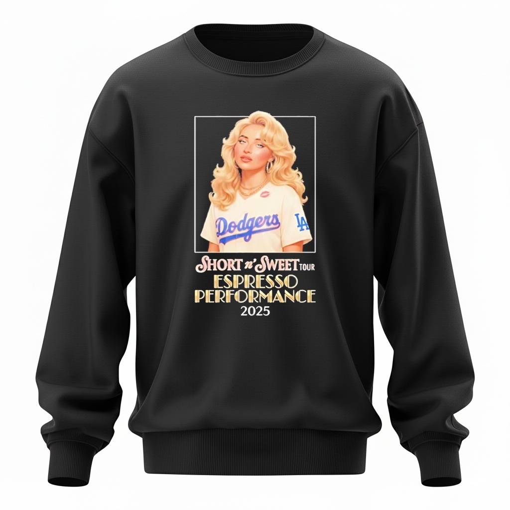 Sabrina Carpenter x Los Angeles Dodgers Short n Sweet Tour 2025 Espresso Performance Sweatshirt Sabrina Carpenter x Los Angeles Dodgers Short n Sweet Tour 2025 Espresso Performance Sweatshirt