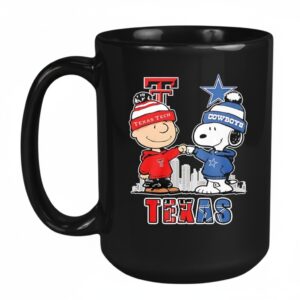 Snoopy and Charlie Brown bump Texas Tech Red Raiders and Dallas Cowboys Mug