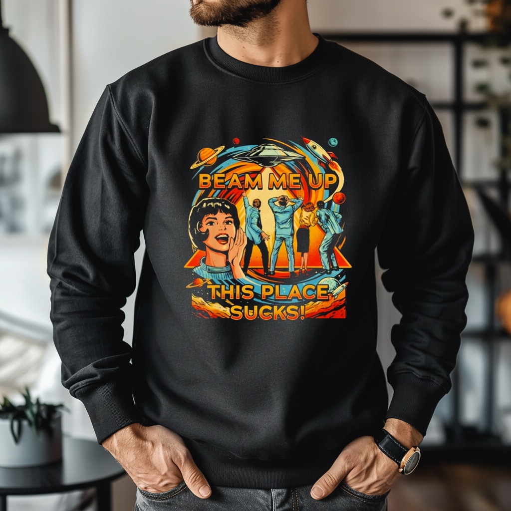 Beam Me Up This Place Sucks Retro_Crewneck Sweatshirt Beam Me Up This Place Sucks Retro_Crewneck Sweatshirt