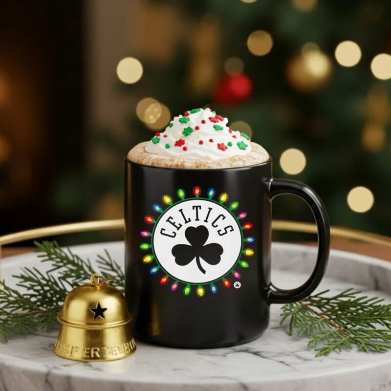 Boston Celtics Logo Lights Merry Christmas_Ceramic Mug
