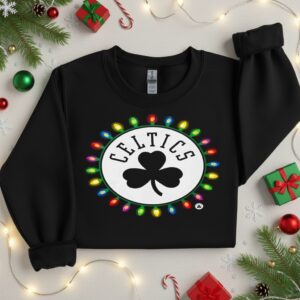 Boston Celtics Logo Lights Merry Christmas_Crewneck Sweatshirt