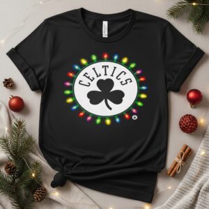 Boston Celtics Logo Lights Merry Christmas_T-Shirt