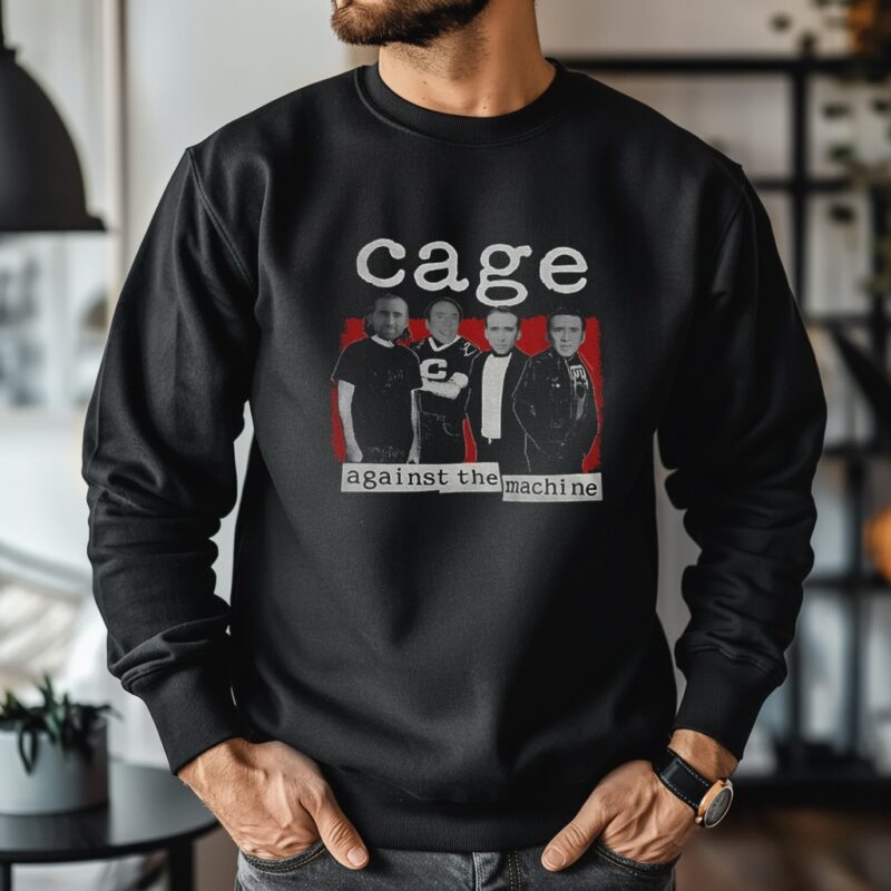 Cage Against Meme Nicolas the Machine Parody_Crewneck Sweatshirt