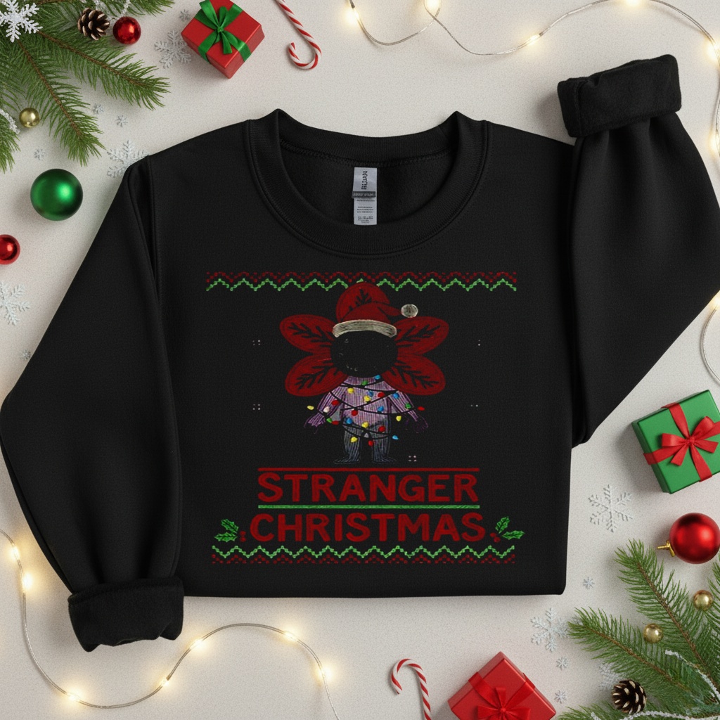 Demogorgon Santa Stranger Christmas Stranger Things parody Merry Christmas_Crewneck Sweatshirt Demogorgon Santa Stranger Christmas Stranger Things parody Merry Christmas_Crewneck Sweatshirt
