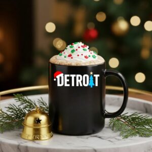 Detroit with Santa hat Christmas tree_Ceramic Mug