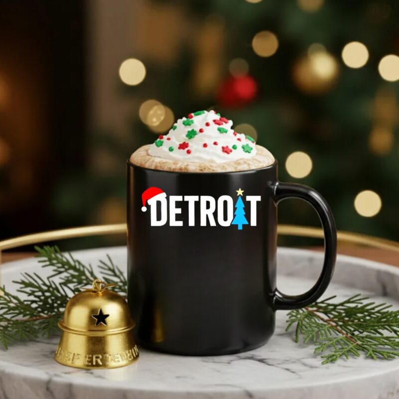 Detroit with Santa hat Christmas tree_Ceramic Mug