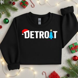 Detroit with Santa hat Christmas tree_Crewneck Sweatshirt