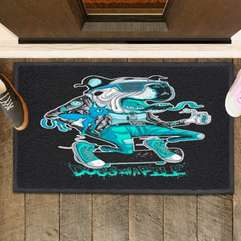 Dogs In Apile Skater Dog_Rubber Doormat
