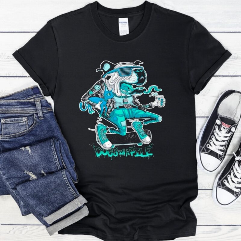 Dogs In Apile Skater Dog_T-Shirt