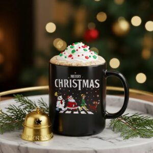 Elf Santa and Snowman Abbey Road Merry Christmas_Ceramic Mug