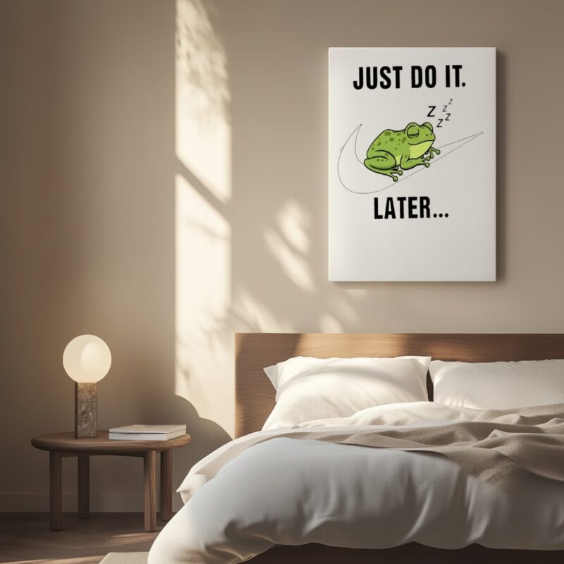 Frog just do it later sleeping_Canvas