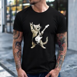 Funny Cat Playing Guitar Rock and Roll_T-Shirt