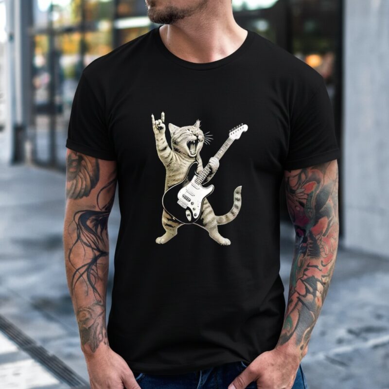Funny Cat Playing Guitar Rock and Roll_T-Shirt