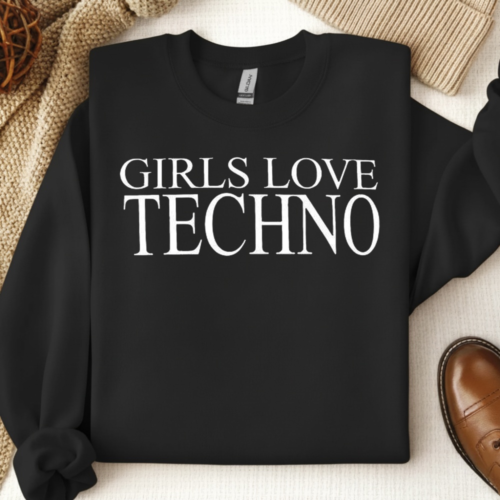 George Daniel girls love Techno letter_Crewneck Sweatshirt George Daniel girls love Techno letter_Crewneck Sweatshirt