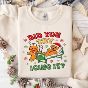 Gingerbread did you try icing it Christmas_Crewneck Sweatshirt