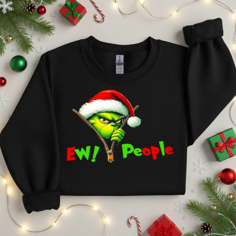 Grinch Christmas Santa hat Ew People_Crewneck Sweatshirt