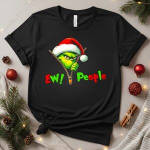 Grinch Christmas Santa hat Ew People_T-Shirt