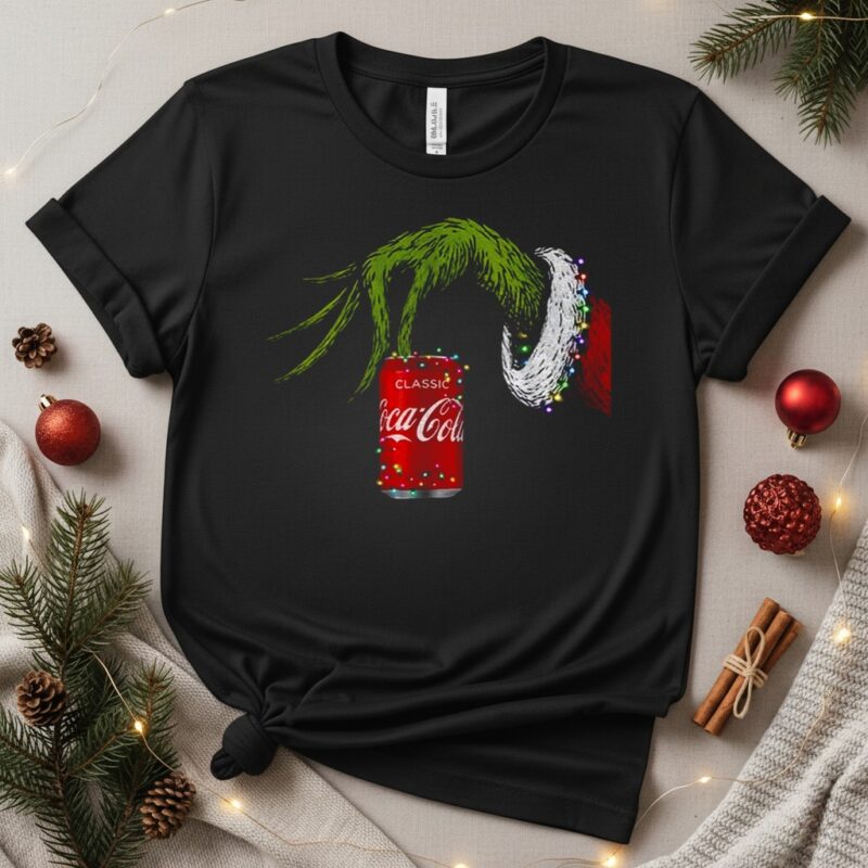 Grinch and Coca-Cola Christmas lights Merry Christmas_T-Shirt