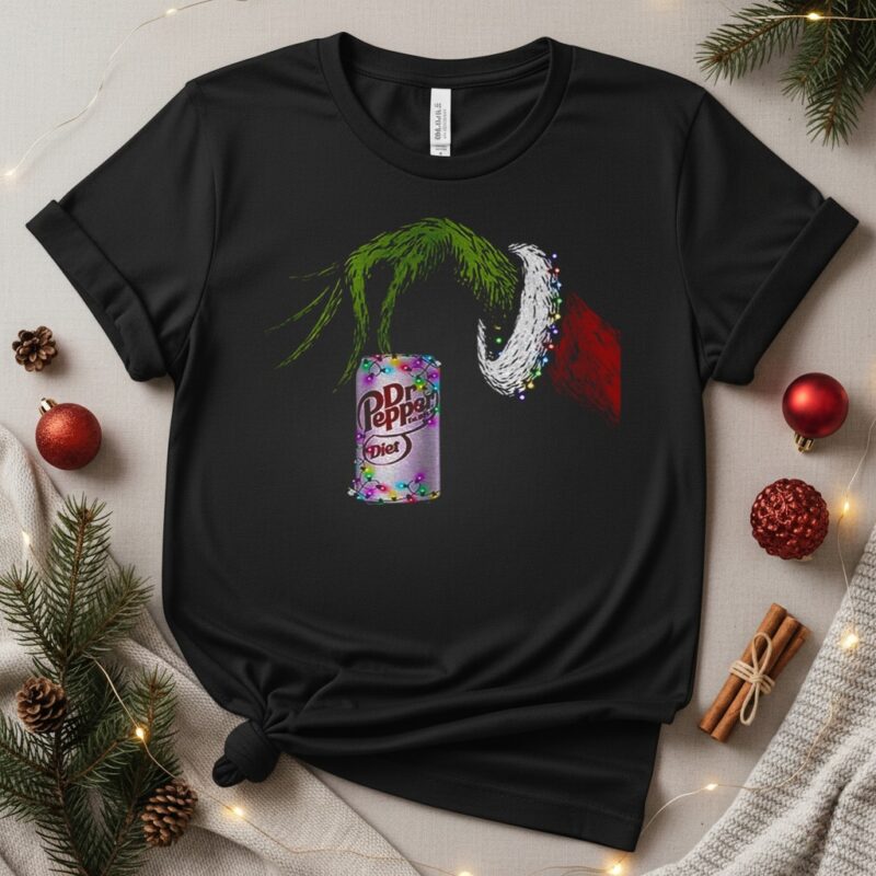 Grinch and Dr Pepper parody Christmas lights Merry Christmas_T-Shirt