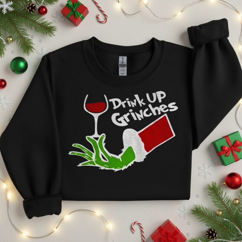 Grinch hand drink up Grinches Merry Christmas 2025_Crewneck Sweatshirt
