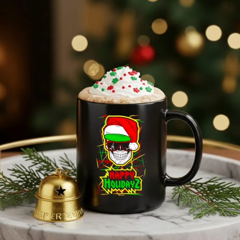 Happy Holidayz Skull Santa hat_Ceramic Mug