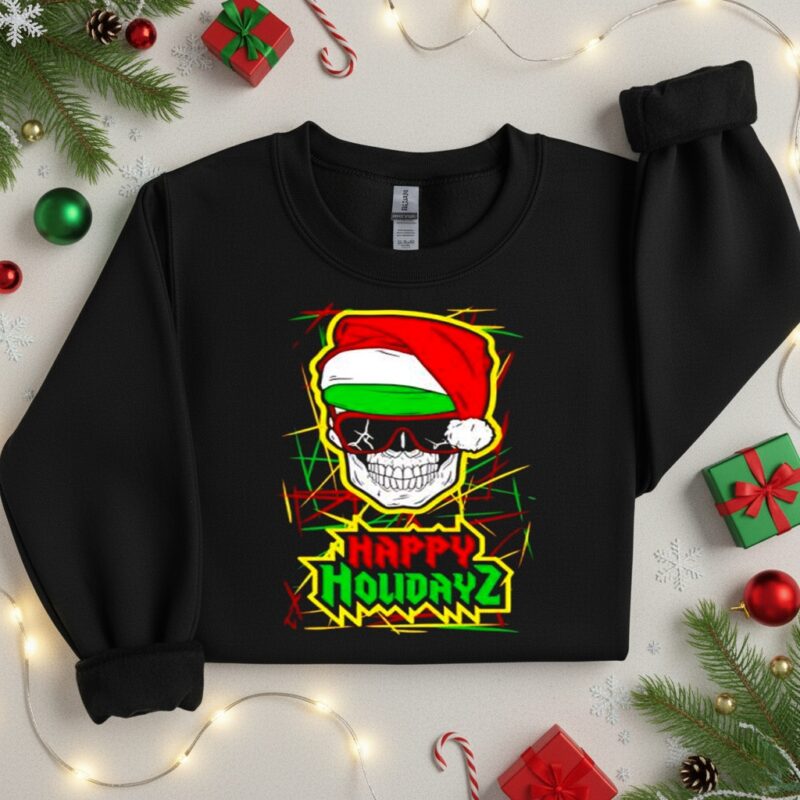 Happy Holidayz Skull Santa hat_Crewneck Sweatshirt