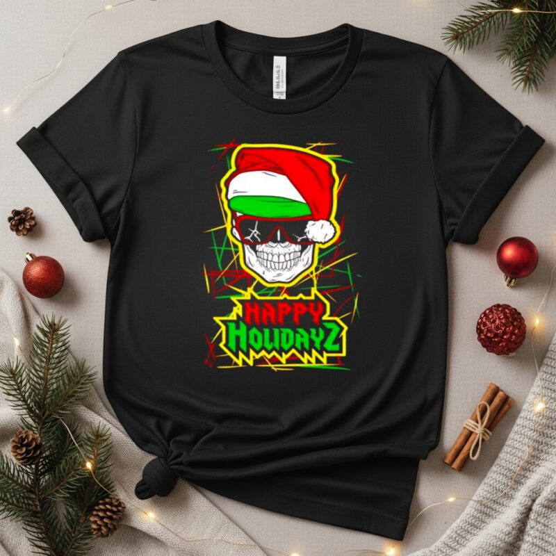 Happy Holidayz Skull Santa hat_T-Shirt