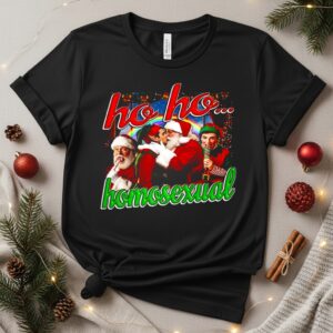 Ho Ho Homosexual Santa kiss elf Christmas_T-Shirt