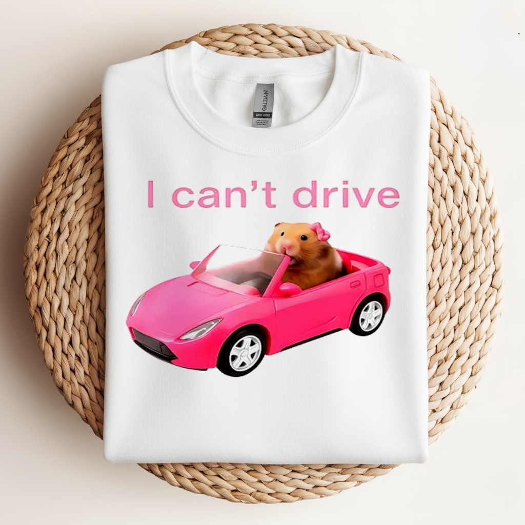 I Cant Drive Funny Hamster Meme_Crewneck Sweatshirt I Cant Drive Funny Hamster Meme_Crewneck Sweatshirt