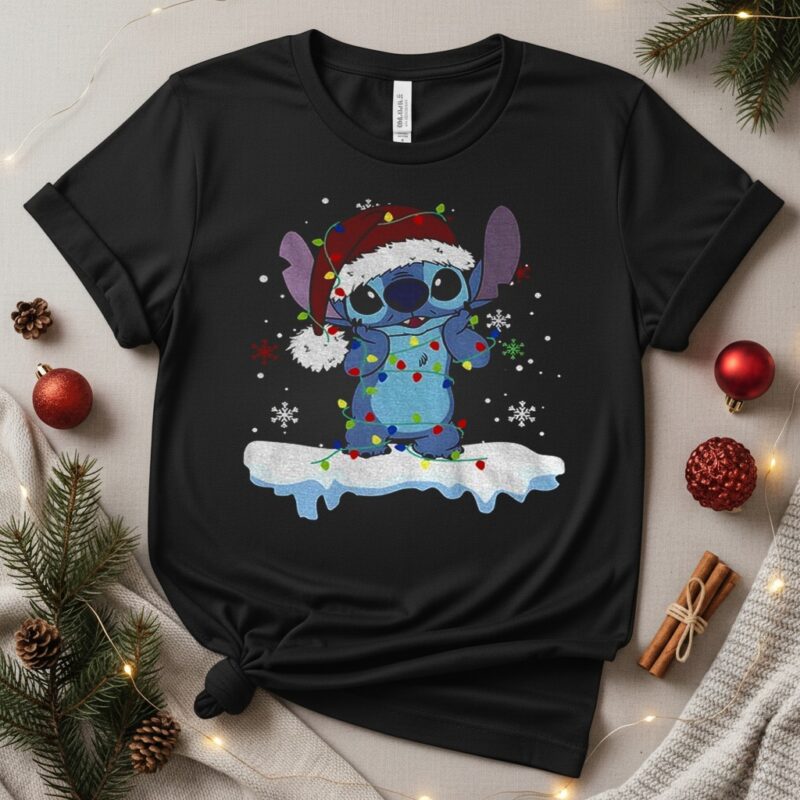 Lilo and Stitch snow winter Merry Christmas_T-Shirt
