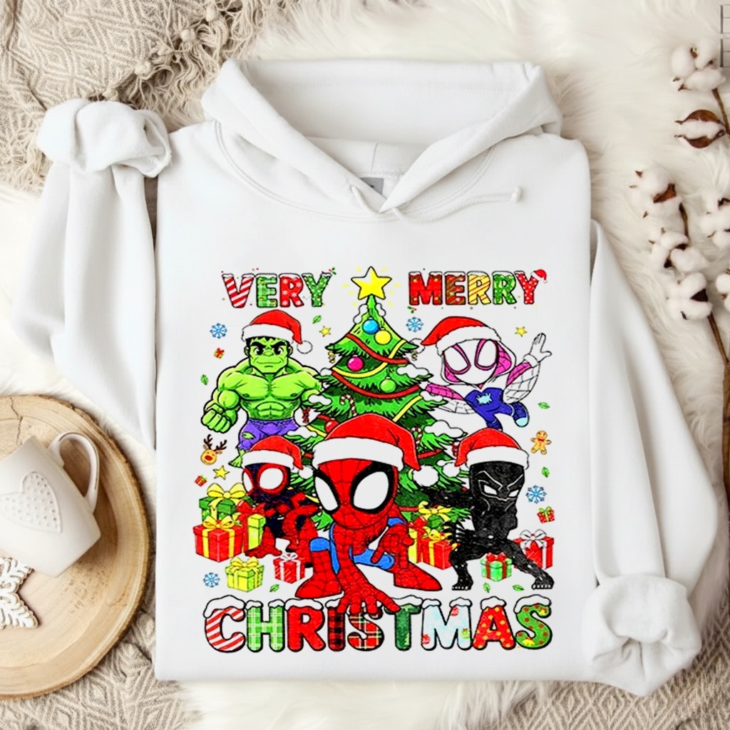 Mavel Very Merry Christmas Spidey And His Amazing Friends The Avengers_Hoodie Mavel Very Merry Christmas Spidey And His Amazing Friends The Avengers_Hoodie