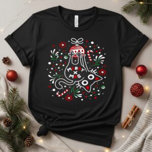 Merry Kissmyass Xmas cat playing Christmas ball_T-Shirt