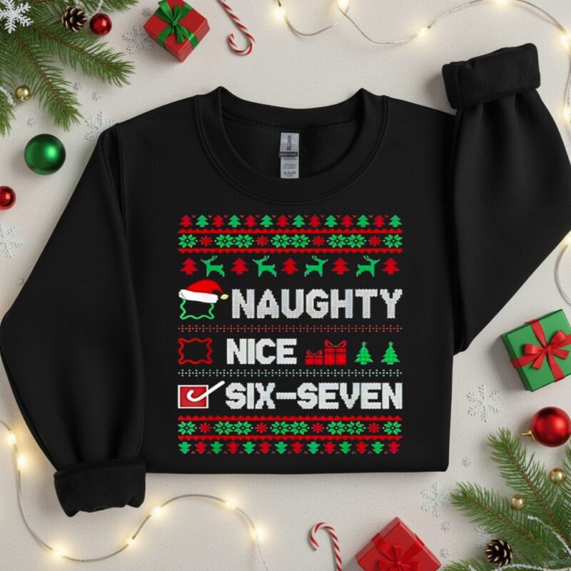 Naughty Nice Six-Seven Ugly Christmas_Crewneck Sweatshirt