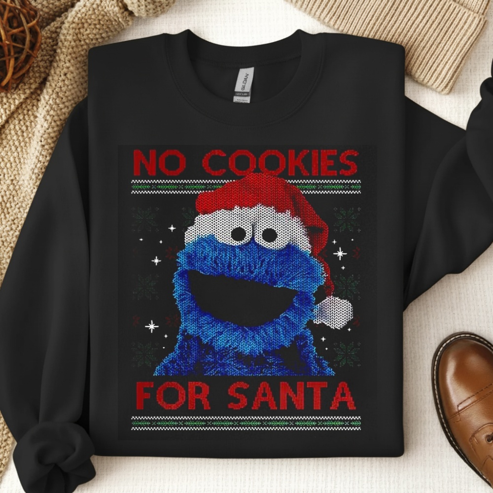 No Cookies for Santa Cookie Monster Muppet ugly Christmas_Crewneck Sweatshirt No Cookies for Santa Cookie Monster Muppet ugly Christmas_Crewneck Sweatshirt