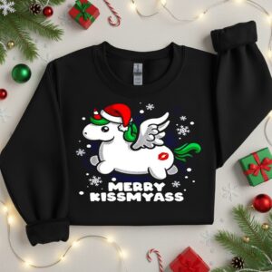 Pegasus Santa hat Merry Kissmyass_Crewneck Sweatshirt