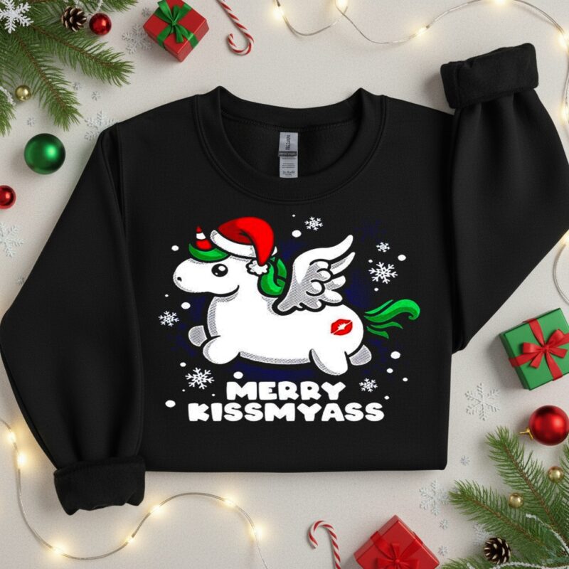 Pegasus Santa hat Merry Kissmyass_Crewneck Sweatshirt
