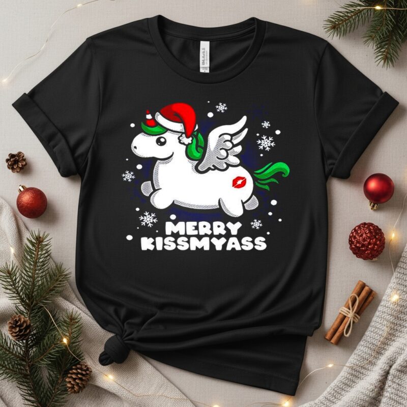 Pegasus Santa hat Merry Kissmyass_T-Shirt