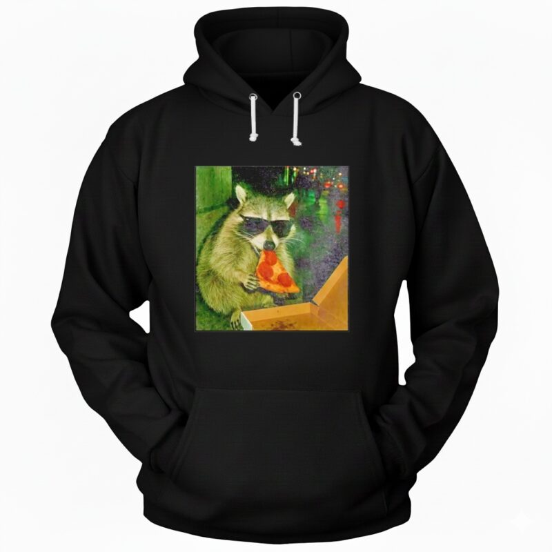 Raccoon Eating Pizza Funny Hoodie