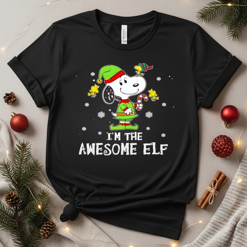 Snoopy Woodstock I;m the Awesome ELF Christmas holiday_T-Shirt Snoopy Woodstock I;m the Awesome ELF Christmas holiday_T-Shirt
