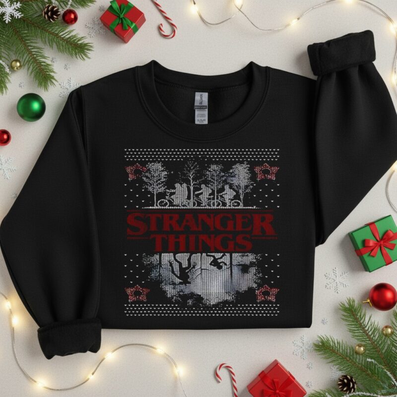 Stranger Things Christmas Epic Demogorgon Ugly Sweater Logo_Crewneck Sweatshirt