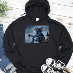 Tom pensive and sad smoking in the rain cartoon_Hoodie