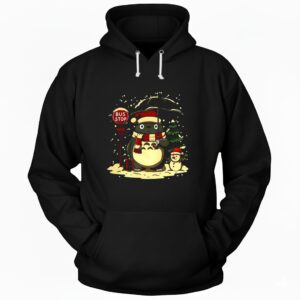 Totoro and snowman winter bus stop cartoon_Hoodie