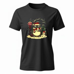 Totoro and snowman winter bus stop cartoon_Ladies T-Shirt