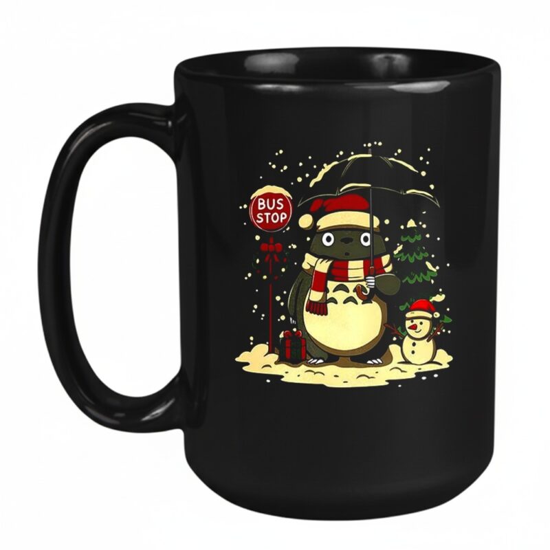 Totoro and snowman winter bus stop cartoon_Mug