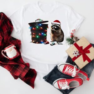 Trashy Christmas Raccoon Trash lights graphic_T-Shirt