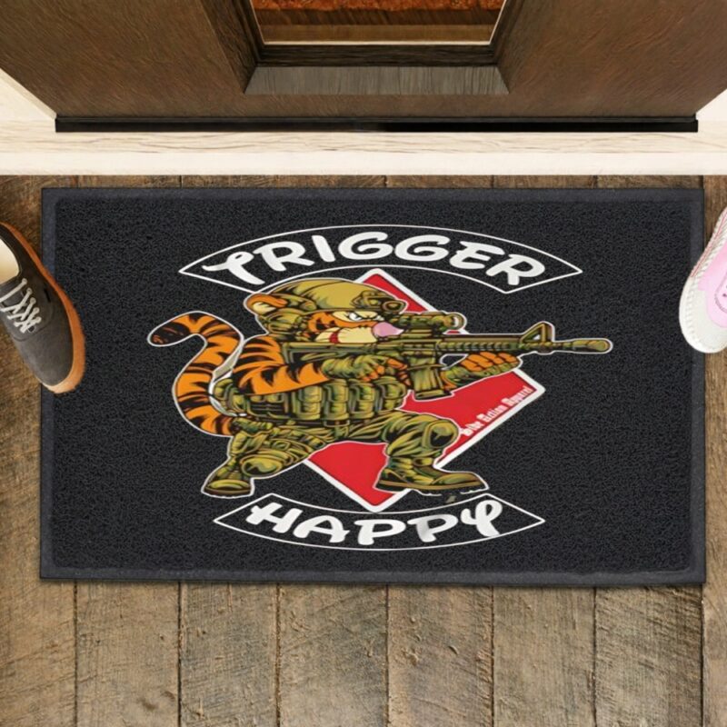 Trigger Happy Tiger graphic_Rubber Doormat