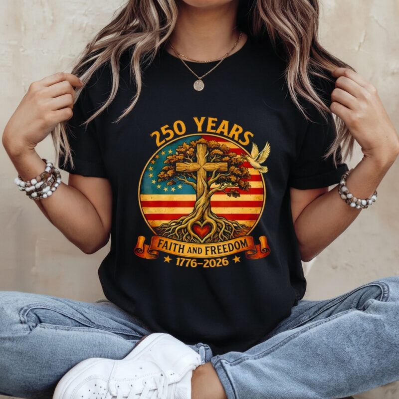 250 Years Faith and Freedom Christian USA 250th Anniversary Retro_Ladies T-Shirt